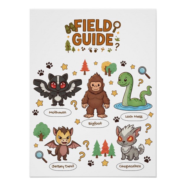 Local Cryptid Field Guide | Funny Monster Hunter Poster (Front)