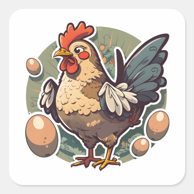 Local Egg Dealers Farmers, Chicken Cartoon Style Square Sticker (Front)