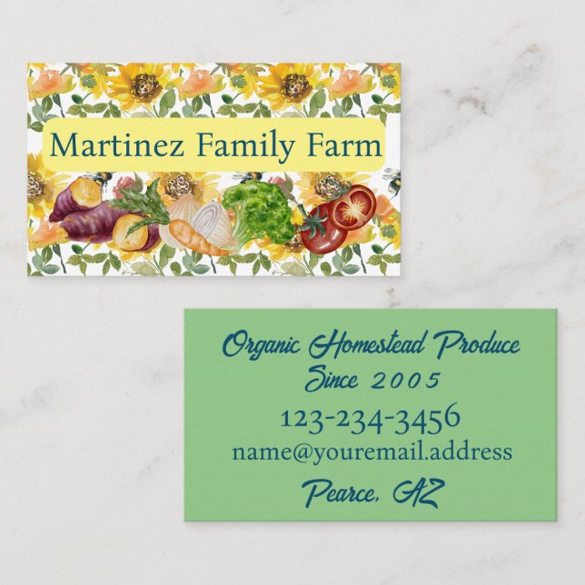 Local Farmstand Produce Vendor Sunflower Business Card (Front/Back)