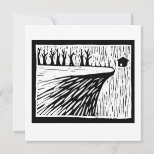 LOCAL GRAVITY suspended house linocut Invitation