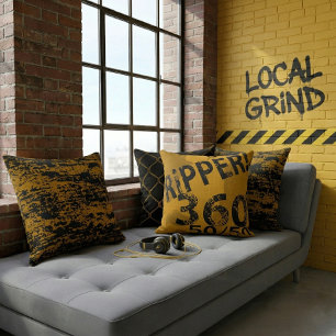 "Local Grind" Street Art Dustr Black And Yellow Cushion