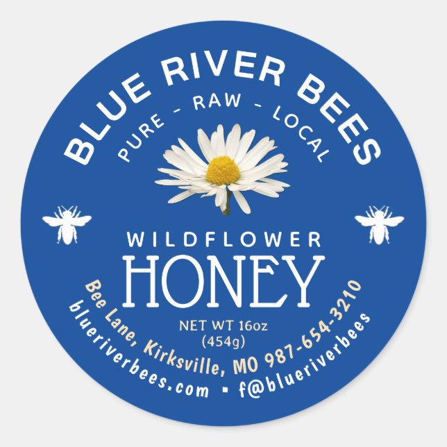 Local Honey Daisy Blue Label with Facebook Handle  (Front)