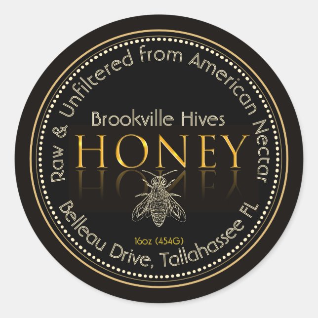Local Honey Label Black and Gold with Bee (Front)
