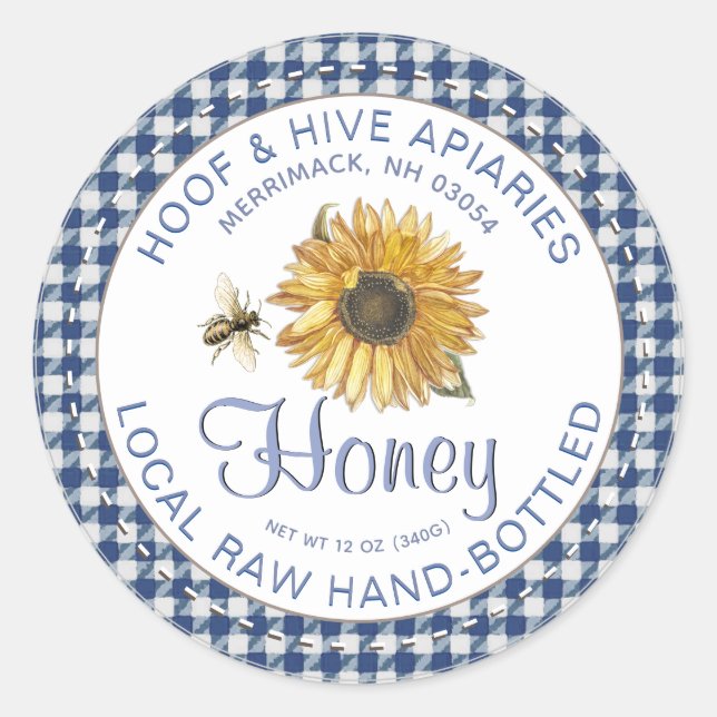 Local Raw Hand Bottled Honey Sunflower Bee Rustic  Classic Round Sticker (Front)