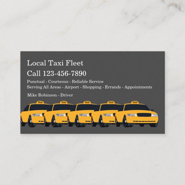 Local Taxicab Fleet Cab Driver Business Card (Front)