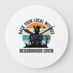 Local Witch Halloween Haunted House Retro Art Large Clock