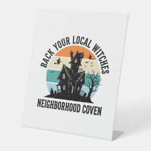 Local Witch Halloween Haunted House Retro Art Pedestal Sign