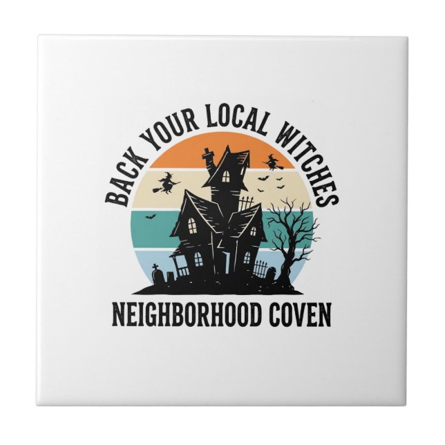 Local Witch Halloween Haunted House Retro Art Tile (Front)