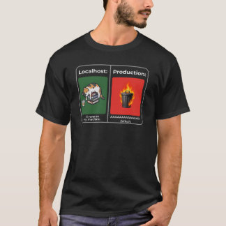 Localhost vs Production Dumpster Fire Developer T- T-Shirt