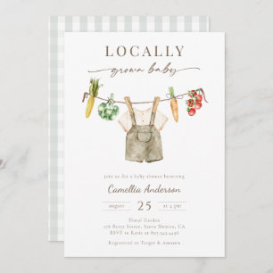 Locally Grow Farmers Market Baby Boy Clothesline Invitation