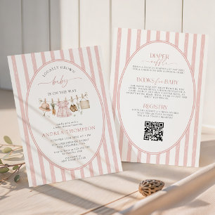 Locally Grown All in One Pink Girl Baby Shower Invitation