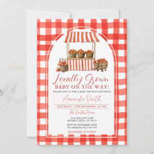 Locally Grown Apple Market Baby Shower Gingham Invitation
