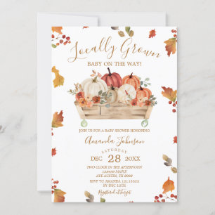 Locally Grown Autumn Leaves Pumpkin Baby Shower Invitation
