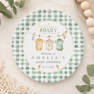 Locally Grown Baby Clothesline Baby Shower Paper Plate