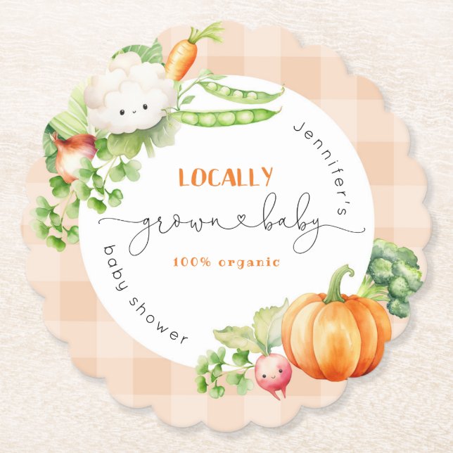 Locally grown baby fall Pumpkin farm baby shower Paper Coaster (Front)