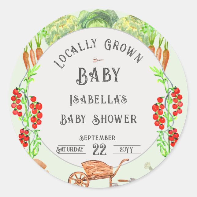 Locally Grown Baby , Farmer's Market  Baby Shower  Classic Round Sticker (Front)