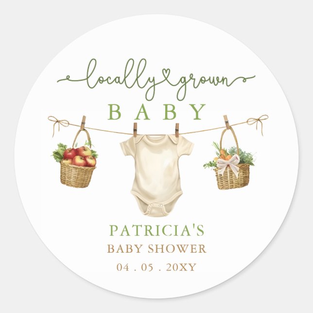 Locally Grown Baby Farmers Market Baby Shower Classic Round Sticker (Front)