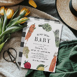 Locally Grown Baby Farmers Market Baby Shower Invitation<br><div class="desc">This cute "locally grown baby" gender-neutral farmer's market baby shower invitation features a white background with vegetables and fruits in watercolor. The reverse side features a white background with black buffalo/gingham check patterns. Personalise for your needs. You can find matching products at my store.</div>