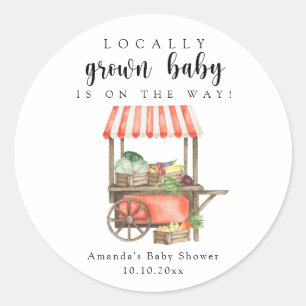Locally Grown Baby Farmers Market Cart Baby Shower Classic Round Sticker