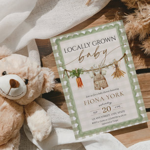 Locally Grown Baby Farmer's Market Green Gingham Invitation