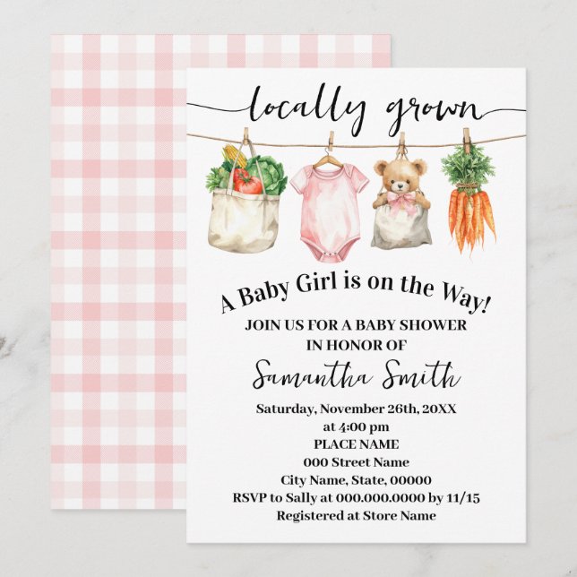 Locally Grown Baby Girl on the Way Baby Shower Invitation (Front/Back)