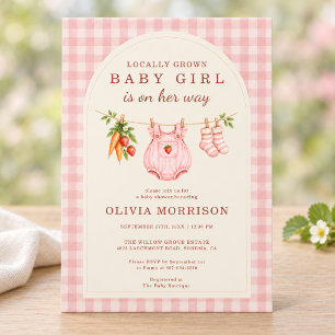 Locally Grown Baby Girl Pink Gingham Baby Shower Invitation