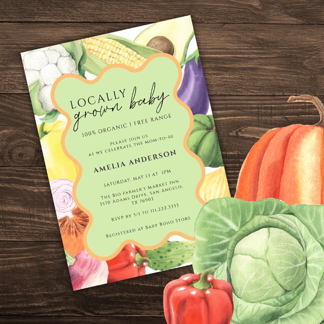 Locally Grown Baby Organic Vegetables Baby Shower Invitation (Creator Uploaded)