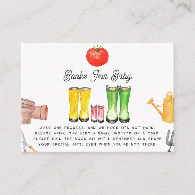 Locally Grown Baby Pink Garden Boots Book Request Enclosure Card (Front)