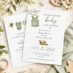 Locally Grown Baby Rustic Bunny Editable Invitation