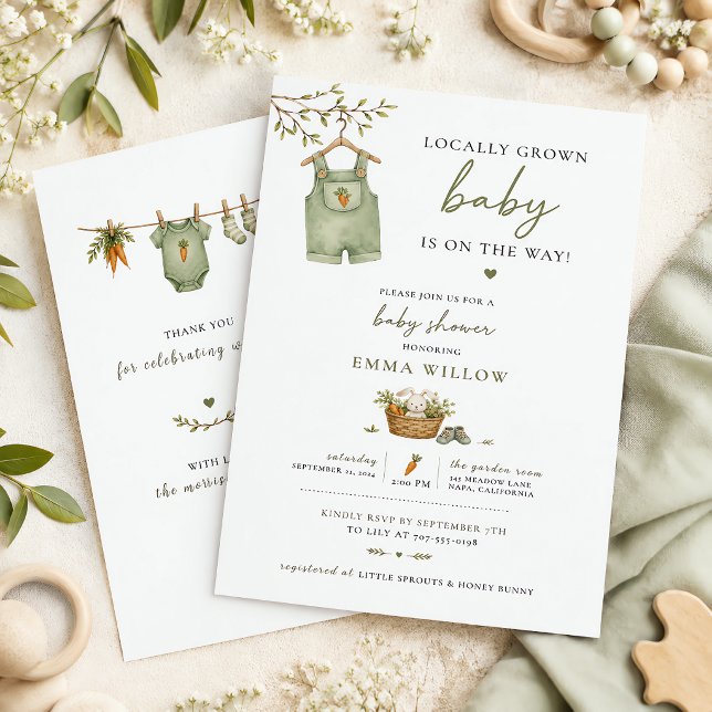 Locally Grown Baby Rustic Bunny Editable Invitation (Locally Grown Baby Rustic Bunny Editable Invitation)