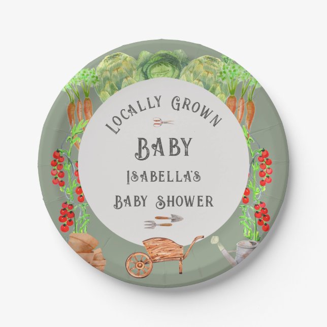 Locally Grown Baby Sage Green Baby Shower  Paper Plate (Front)