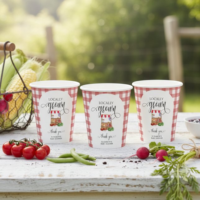 Locally Grown Baby Shower Carrots Gingham Paper Cups (Creator Uploaded)