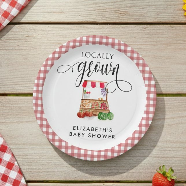 Locally Grown Baby Shower Carrots Gingham Paper Plate (Creator Uploaded)