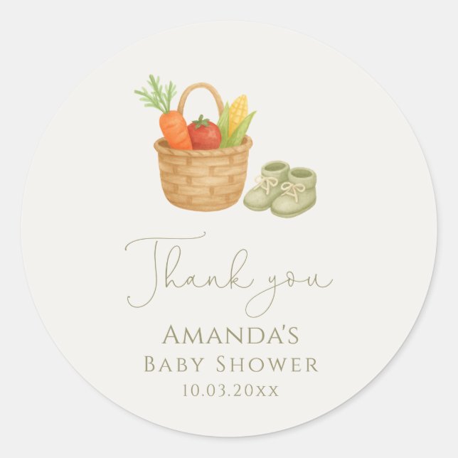 Locally Grown Baby Shower Classic Round Sticker (Front)