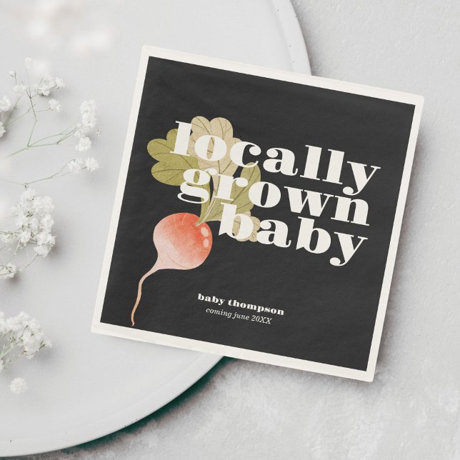 Locally Grown Baby Shower | Colorblock B&W Napkin (Creator Uploaded)