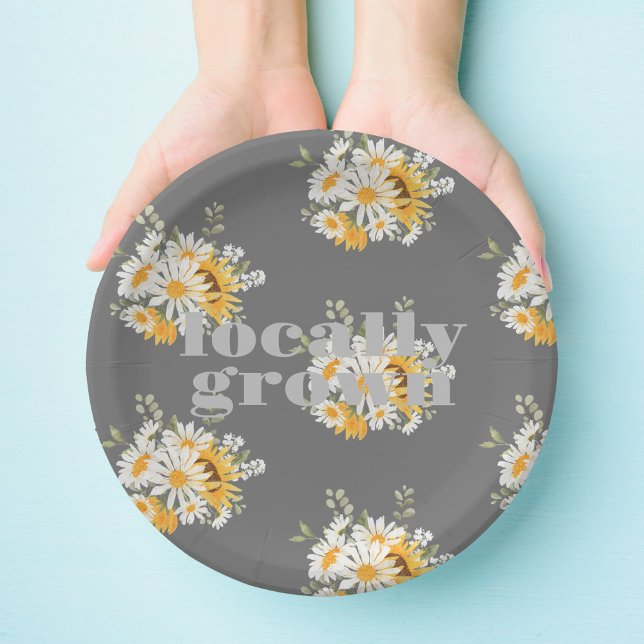 Locally Grown Baby Shower | Colorblock GRAY Paper Plate (Creator Uploaded)