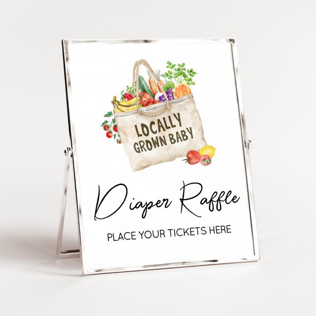 Locally Grown Baby Shower Diaper Raffle Sign (Farmers Locally Grown Baby Shower Sign)