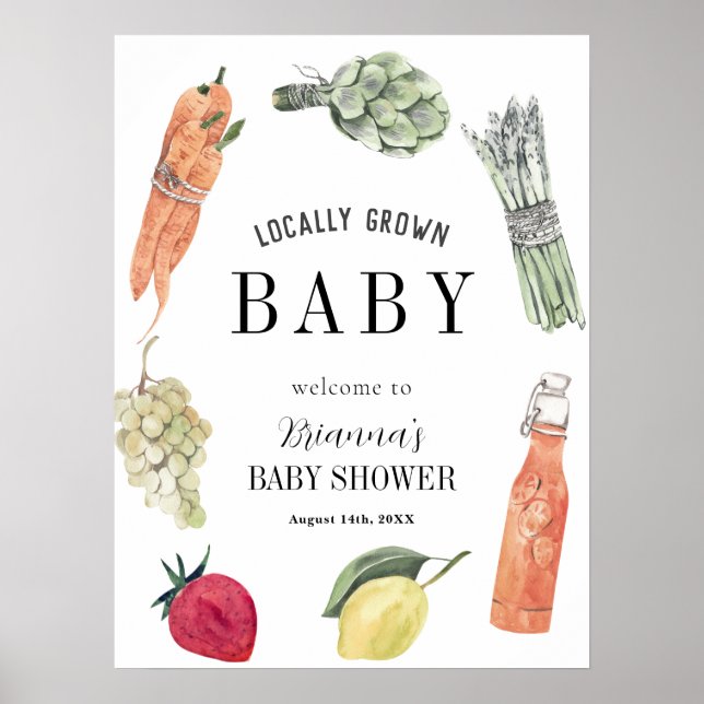 Locally Grown Baby Shower Farmers Market Welcome Poster (Front)