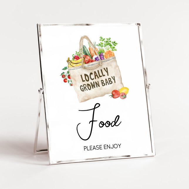 Locally Grown Baby Shower Foods Sign (Farmers Locally Grown Baby Shower Sign)