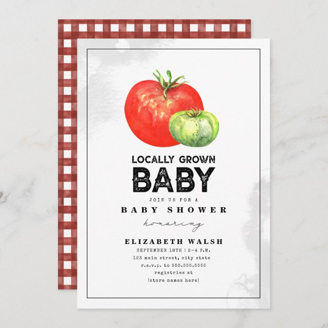 Locally Grown Baby Shower Gingham Watercolor  Invi Invitation (Front/Back)