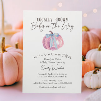 Locally Grown Baby Shower Pumpkin Pink Coquette Invitation