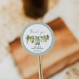 Locally Grown Baby Shower Round Sticker Sage Green