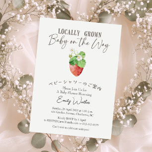 Locally Grown Baby Shower Strawberry Watercolor Invitation