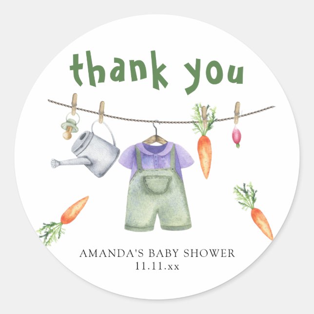 Locally grown baby shower thank you classic round sticker (Front)