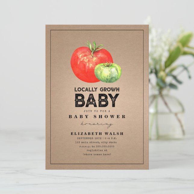 Locally Grown Baby Shower Watercolor Cardstock Invitation (Standing Front)