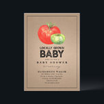 Locally Grown Baby Shower Watercolor Cardstock Invitation<br><div class="desc">Rustic farmer's market inspired gender neutral baby shower theme featuring a red and green tomato over cardstock inspired background with black text.</div>