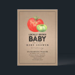 Locally Grown Baby Shower Watercolor Cardstock Invitation<br><div class="desc">Rustic farmer's market inspired gender neutral baby shower theme featuring a red and green tomato over cardstock inspired background with black text.</div>