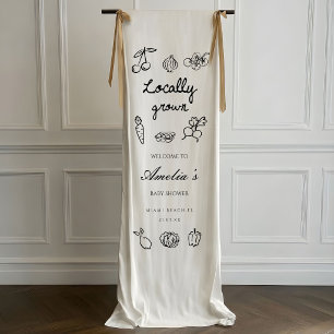 Locally Grown Baby Shower Welcome Linen Fabric Banner