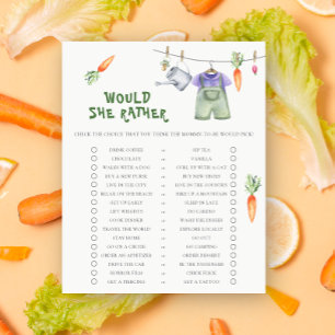 Locally grown baby shower Would She Rather Game