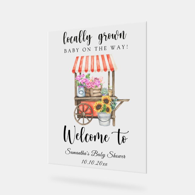Locally Grown Baby - Welcome baby shower Acrylic Sign (Angle)